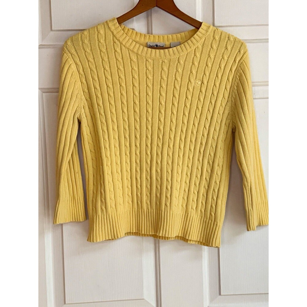 Duck Head Pale Yellow Cable-Knit Crew Neck Lightweight Sweater Petite PM